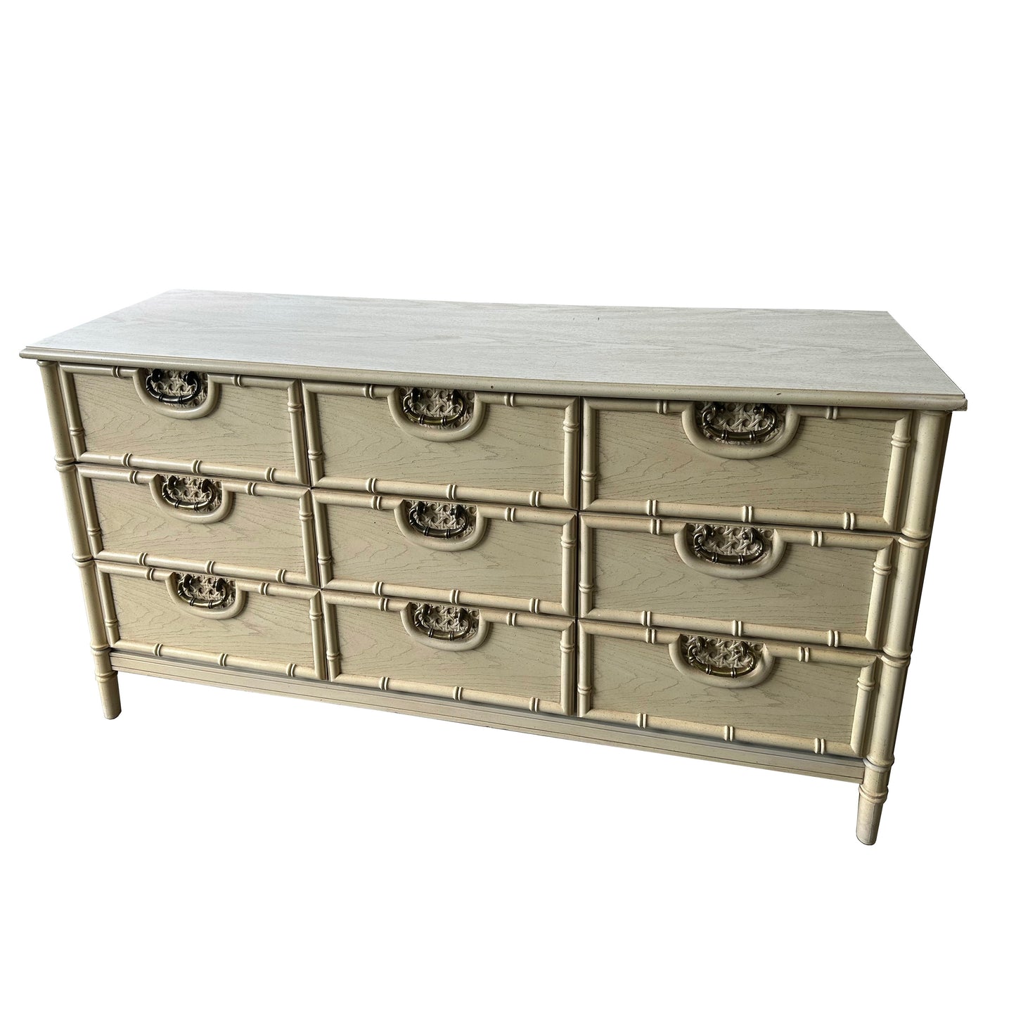 Vintage Faux Bamboo 9 Drawer Dresser by Bassett Regency Palm Beach