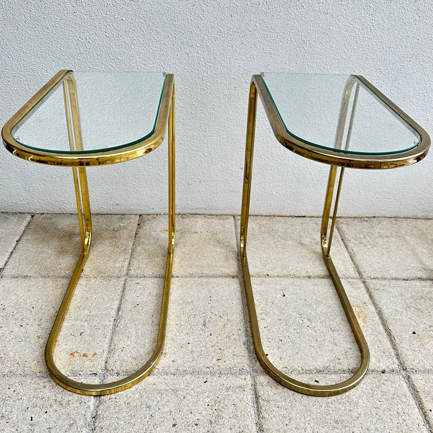 Pair of Brass Cantilever Side Tables Mid Century Modern