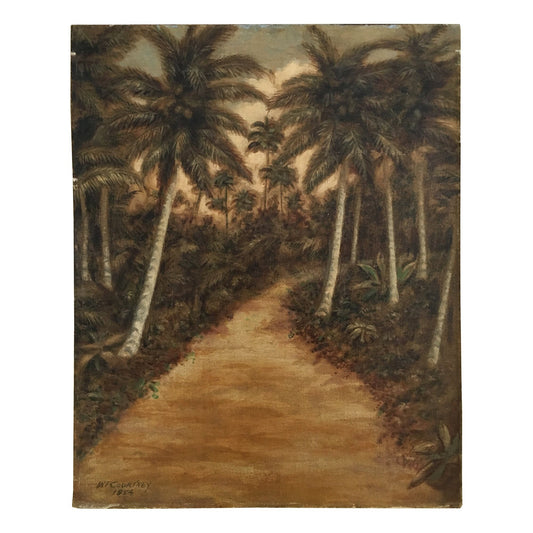 Vintage 1954 Old Florida Original Tropical Landscape Painting Causeway Drive Ormond FL